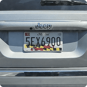Jeep with a Maryland 5EX6900 plate